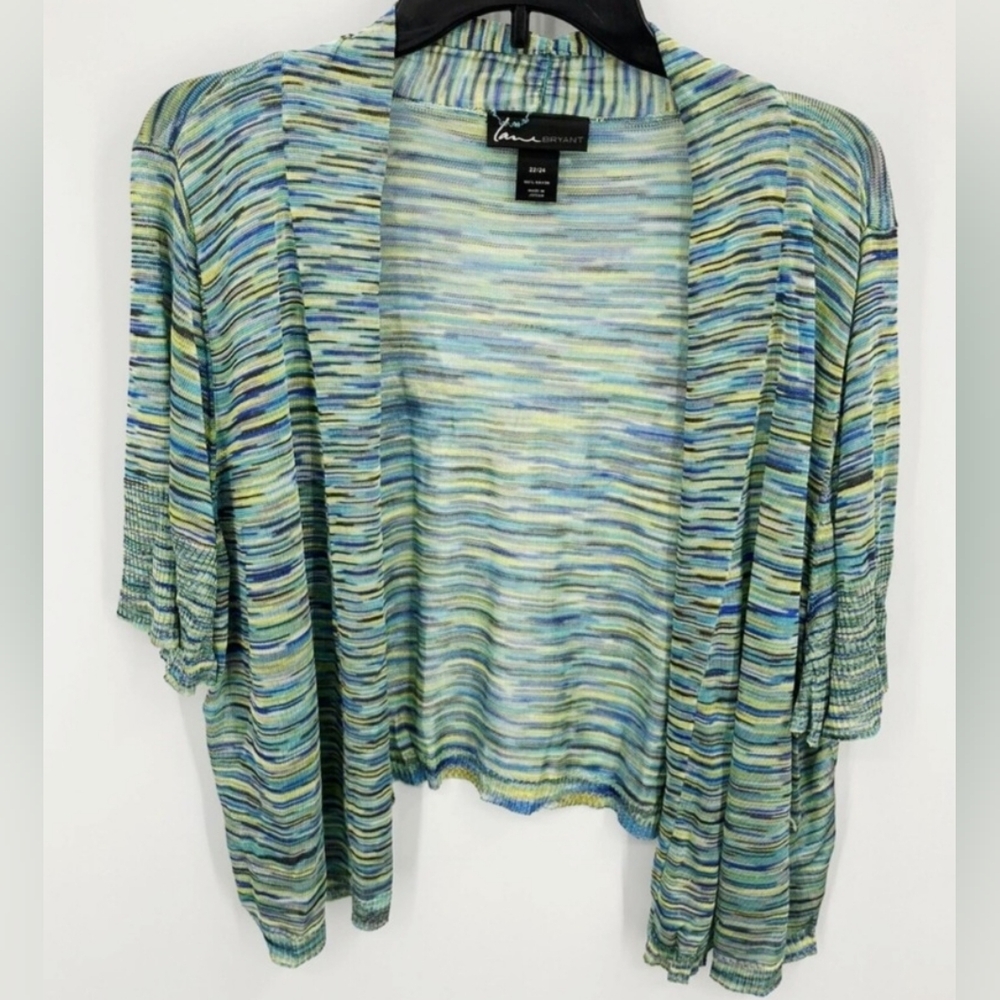 Lane Bryant Striped Open-Front Cardigan in Blue & Green Tones, (Lightweight)